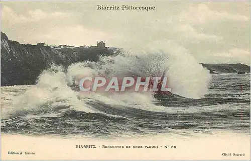 Cartes postales Biarritz Rencontre de Deux Vagues