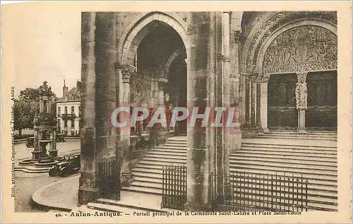 Cartes postales Autun Antique Portail principal de la Cathedrale Saint Lazare et Place Saint Louis