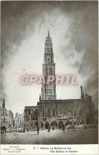 Cartes postales Arras Le Beffroi en feu