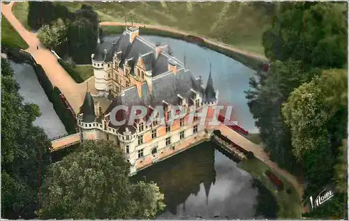 Moderne Karte Azay le Rideau Indre Loire Le Chateau du XVI et sa facade sur la piece d'eau vus d'avion