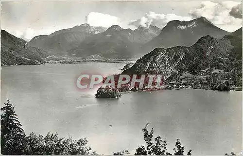 Moderne Karte Le Lac d'Annecy Haute Savoie La Presqu'ile de Duingt le Taillefer et les Montagnes des Bauges