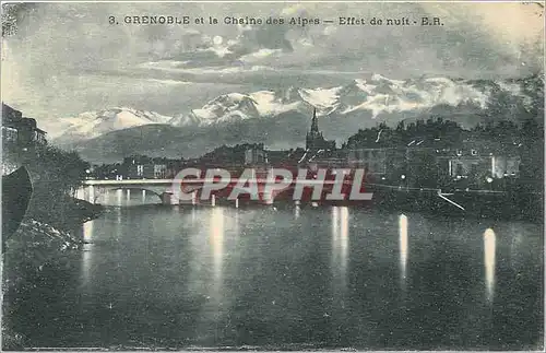 Cartes postales Grenoble et la Chaine des Alpes Effet de nuit