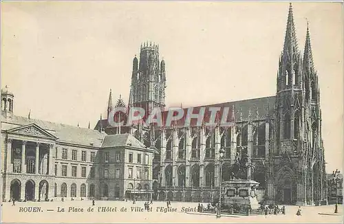 Cartes postales Rouen La Place de l'Hotel de Ville et l'Eglise