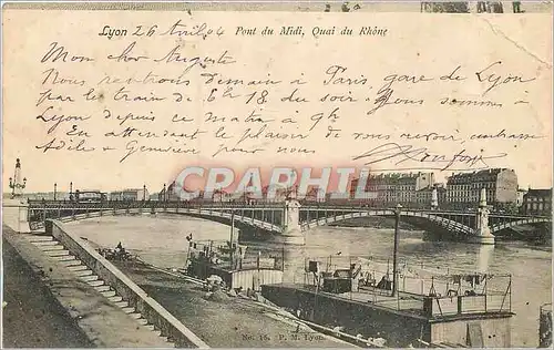 Cartes postales Lyon Pont du Midi Quai du Rhone Bateau