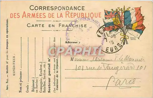 Carte Franchise Militaire Monnier Rue de Vaugirard Paris