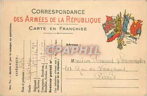 Carte Franchise Militaire Monnier Rue de Vaugirard Paris Loeumonnier