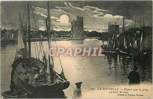 Cartes postales La Rochelle Depart pour la peche au clair de lune Bateaux