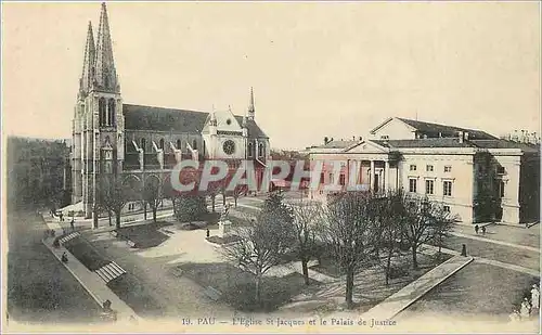 Cartes postales Pau L'Eglise St Jacques et le Palais de Justice