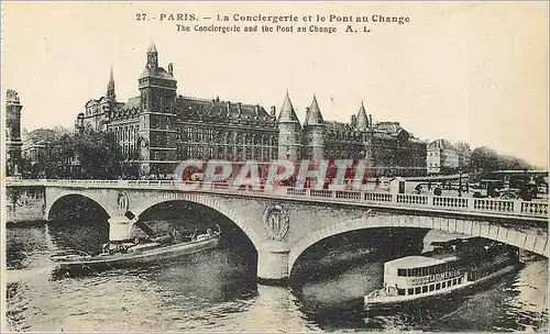 Cartes postales Paris La Conciergerie et le Pont au Change Bateau