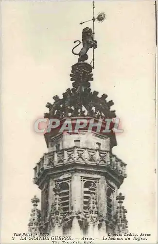 Cartes postales La Grande Guerre Arras Le Sommet du Beffroi Lion