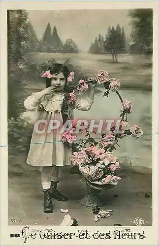 Cartes postales Te baiser et ces fleurs Enfant