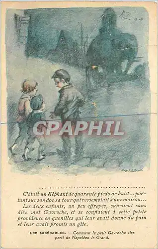 Cartes postales Les Miserables Comment le petit Gavroche tire parti de Napoleon le Grand Poulbot Elephant