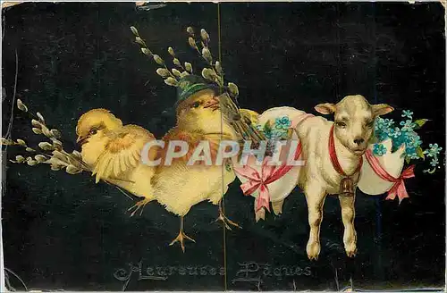 Cartes postales Heureuse Paques Poussins Agneau