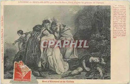 Cartes postales Legende des Deux Amants d'Apres les gravures de l'Epoque Mort d'Edmond et de Caliste