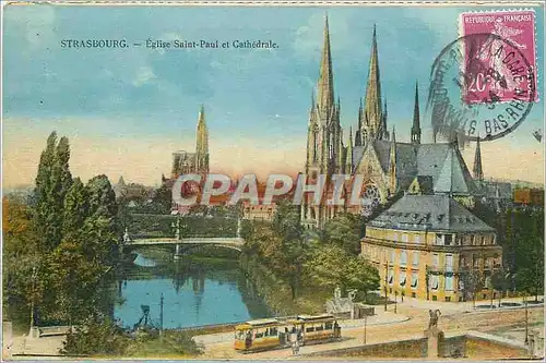 Cartes postales Strasbourg Eglise Saint Paul et Cathedrale Tramway