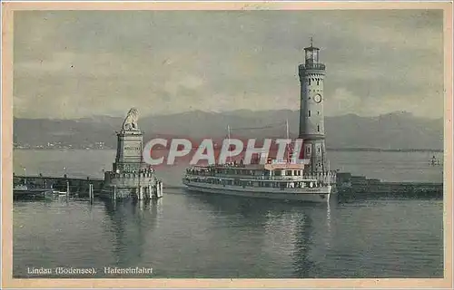 Cartes postales Lindau Bodensee Hafeneinfahrt Lion Phare Bateau