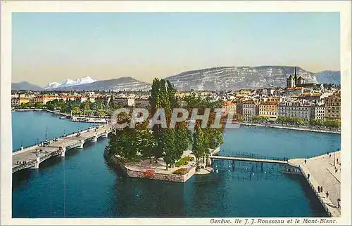 Ansichtskarte AK Geneve Ile JJ Rousseau et le Mont Blanc