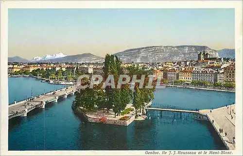 Cartes postales Geneve Ile JJ Rousseau et le Mont Blanc