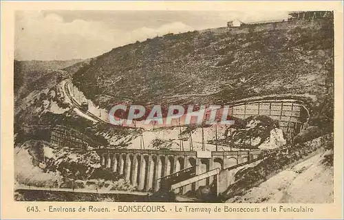 Cartes postales Environs de Rouen Bonsecours Le Tramway de Bonsecours et le Funiculaire