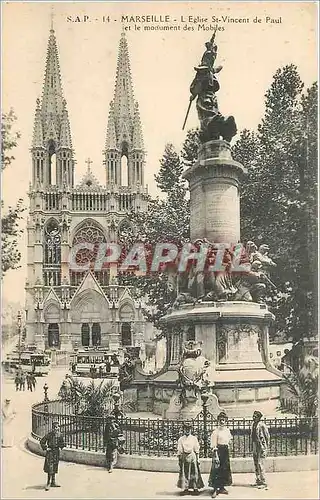 Cartes postales Marseille L'Eglise St Vincent de Paul et le monument des Mobiles