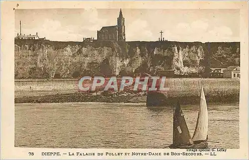 Cartes postales Dieppe La Falaise du Pollet et Notre Dame de Bon Secours Bateau