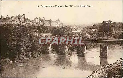 Ansichtskarte AK Carcassonne Aude La Cite et les Deux Ponts
