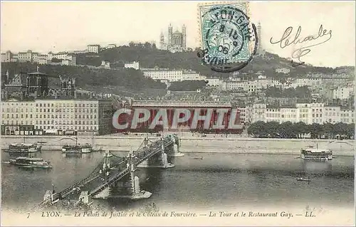 Cartes postales Lyon Le Palais de Justice et le Coteau de Fourviere La Tour et le Restaurant Gay