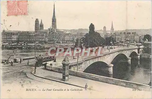 Cartes postales Rouen Le Pont Corneille et la Cathedrale Tramway