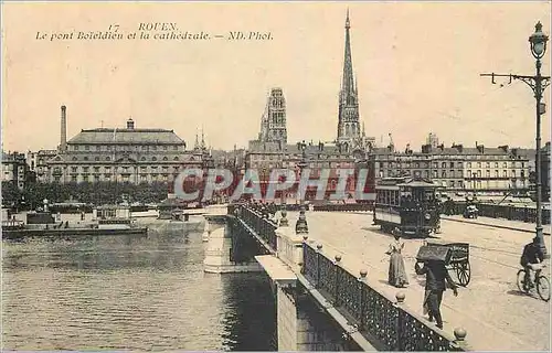 Cartes postales Rouen Le Pont Boieldien et la Cathedrale Tramway