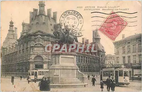 Cartes postales Anvers Statue de Leopold Tramway