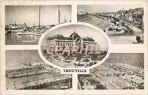 Cartes postales moderne Trouville Le port et la casino Le quai au fond le casino La piscine Panorama de la plage