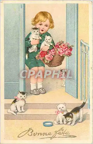 Ansichtskarte AK Bonne Fete Enfant Chat Chats Chaton