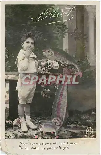 Cartes postales 1er Avril Enfant Poisson