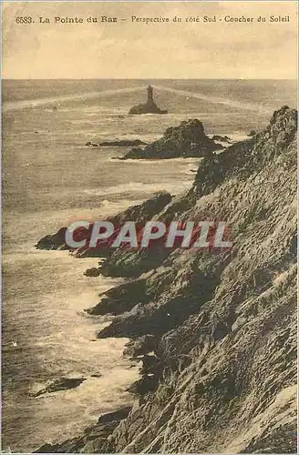 Cartes postales La Pointe du Raz Perspective du cote Sud Coucher du Soleil