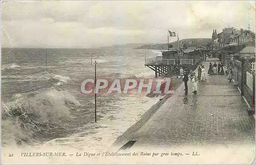 Ansichtskarte AK Villers sur Mer La Digue et l'Etablissement des Bains par gros temps