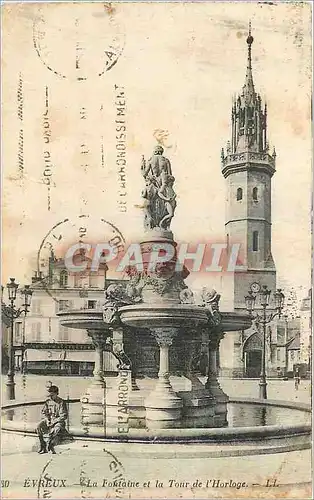 Cartes postales Evreux La Fontaine et la Tour de l'Horloge