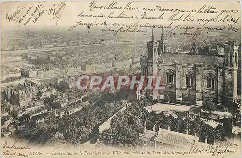 Cartes postales Lyon Le Sanctuaire de Fourviere et la Ville vue prise de la Tour Metallique