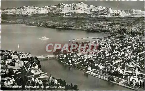 Cartes postales moderne Konstanz Bod Rheinausfluss mit Schweizer Alpen