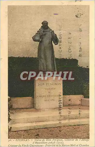 Cartes postales Epernay Statue de Dom Perignon Cellerier de l'abbaye d'Hauvilliers Createur du vin de Champagne