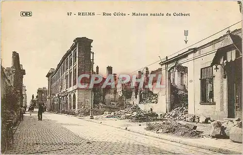 Ansichtskarte AK Reims Rue Ceres Maison natale de Colbert Militaria