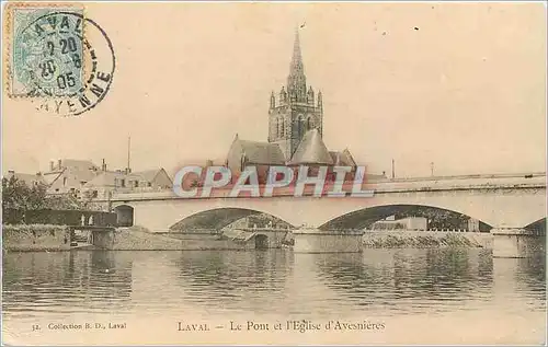 Cartes postales Laval Le Pont et l'Eglise d'Avesnieres