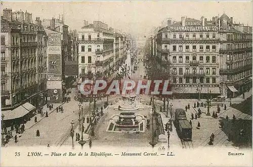 Ansichtskarte AK Lyon Place et Rue de la Republique Monument Carnot Tramway