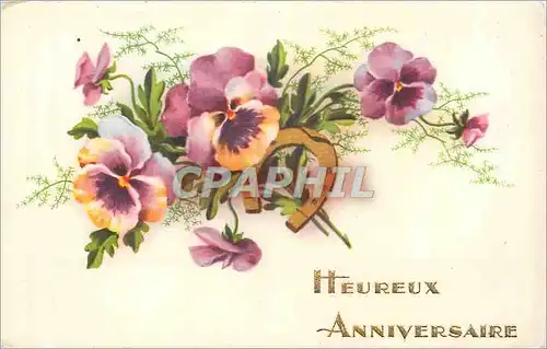 Ansichtskarte AK Heureux Anniversaire Fleurs Fer a cheval