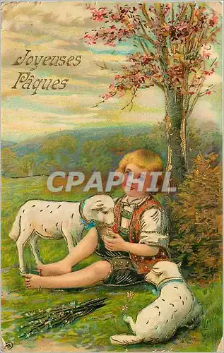 Cartes postales Joyeuses Paques Enfant Agneaux