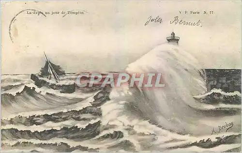 Ansichtskarte AK La Jetee un jour de Tempete Phare