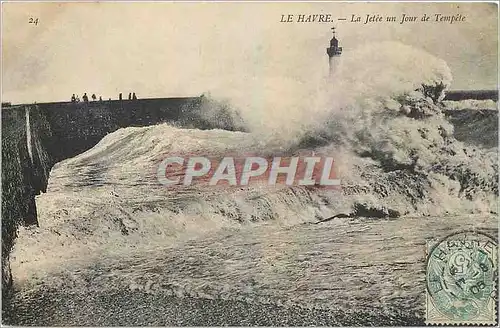 Ansichtskarte AK Le Havre La Jetee un Jour de Tempete Phare