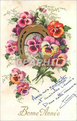 Cartes postales Bonne Annee Fleurs Fer a cheval