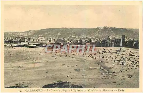 Cartes postales Cherbourg La Nouvelle Plage L'Eglise de la Trinite et la Montagne du Route
