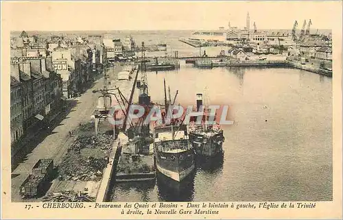 Cartes postales Cherbourg Panorama des Quais et Bassins Dans le lointain a gauche Bateaux