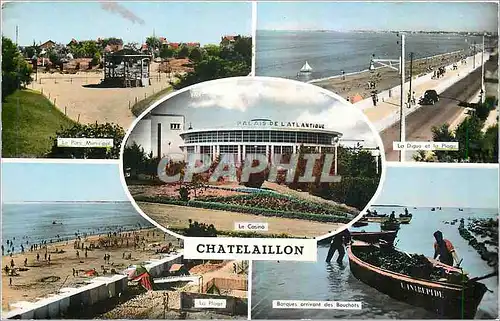 Moderne Karte Chatelaillon Le parc municipal La digue et la plage Barques arrivant des Bouchots La plage Le ca